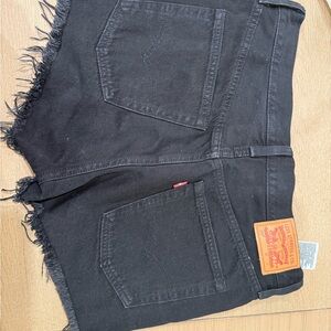 Levi's Black Denim Frayed Shorts